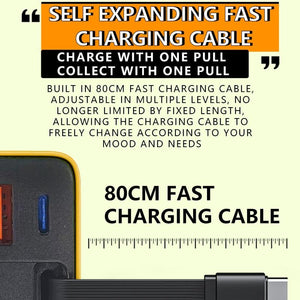 Chargeur GaN 3 en 1, module de charge rapide évolutif 80 W MAX avec câble Type-C et 2 ports USB